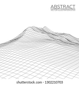 Abstract digital landscape. Wireframe 3D landscape background. Abstract vector mountains. Vector Image EPS10