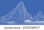 Abstract digital landscape. Wireframe landscape background. 3d futuristic vector illustration.