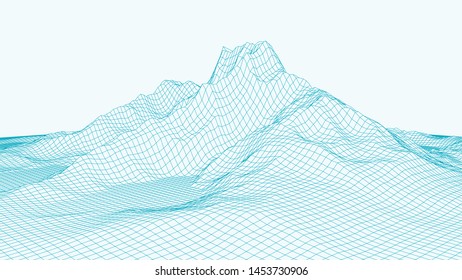 Abstract digital landscape. Wireframe landscape background. 3d futuristic vector illustration.