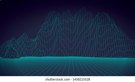 Abstract digital landscape. Wireframe landscape background. 3d futuristic vector illustration.