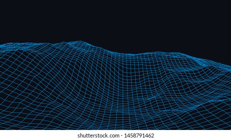 Abstract digital landscape. Wireframe landscape background. 3d futuristic vector illustration.