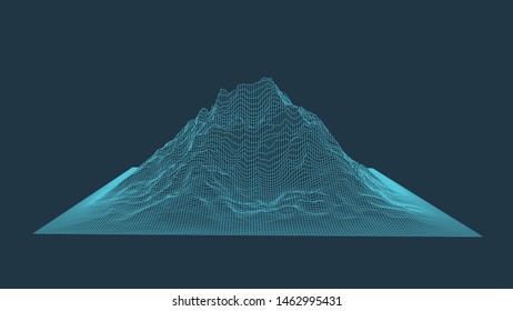 Abstract digital landscape. Wireframe landscape background. 3d futuristic vector illustration.
