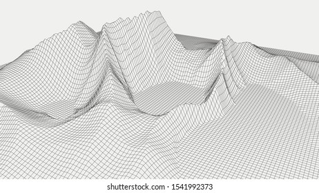 Abstract digital landscape. Wireframe landscape background. 3d futuristic vector illustration.