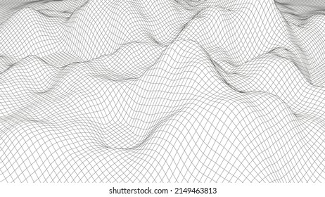 Abstract Digital Landscape. Wireframe Landscape Background. 3d Futuristic Vector Illustration.	