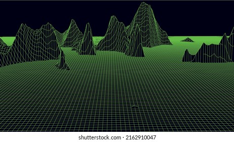 Abstract digital landscape. Wireframe landscape background. 3d futuristic vector illustration.