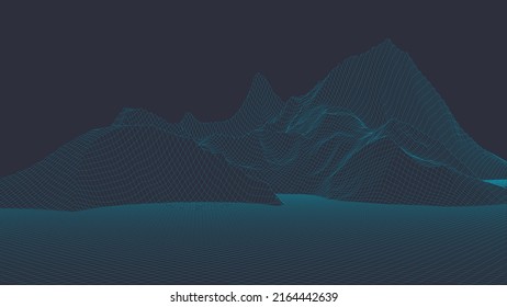 Abstract digital landscape. Wireframe landscape background. Digital landscape for presentations. 3d futuristic vector illustration.