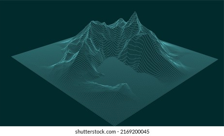 Abstract digital landscape. Wireframe landscape background. 3d futuristic vector illustration.