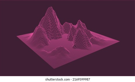 Abstract Digital Landscape. Wireframe Landscape Background. Digital Landscape For Presentations. 3d Futuristic Vector Illustration.