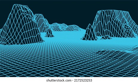Abstract digital landscape. Wireframe landscape background. 3d futuristic vector illustration.