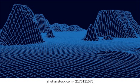 Abstract digital landscape. Wireframe landscape background. 3d futuristic vector illustration.