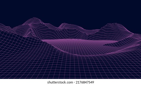 Abstract digital landscape. Wireframe landscape background. 3d futuristic vector illustration.