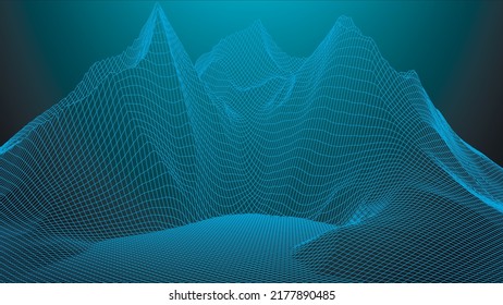 Abstract digital landscape. Wireframe landscape background. Digital landscape for presentations. 3d futuristic vector illustration.