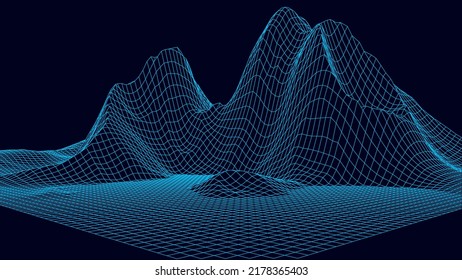 Abstract digital landscape. Wireframe landscape background. 3d futuristic vector illustration.