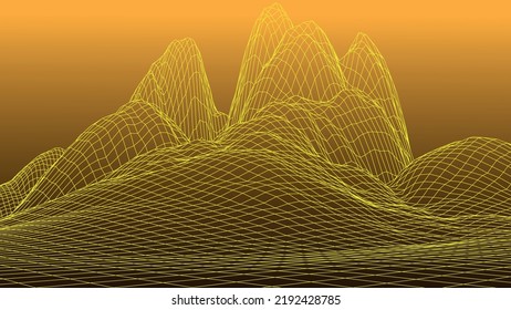 Abstract digital landscape. Wireframe landscape background. 3d futuristic vector illustration.