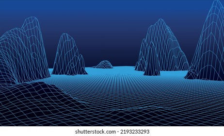 Abstract digital landscape. Wireframe landscape background. 3d futuristic vector illustration.