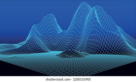 Abstract digital landscape. Wireframe landscape background. 3d futuristic vector illustration.