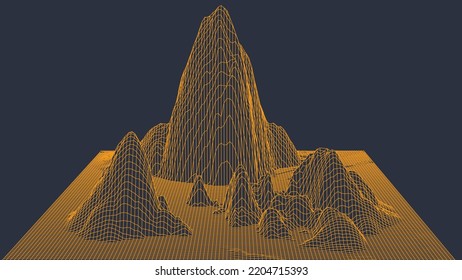 Abstract digital landscape. Wireframe landscape background. Digital landscape for presentations. 3d futuristic vector illustration.