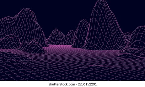 Resumen del paisaje digital. Fondo horizontal de la estructura alambrada. Ilustración vectorial futurista 3d.