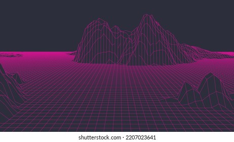 Abstract digital landscape. Wireframe landscape background. Digital landscape for presentations. 3d futuristic vector illustration.