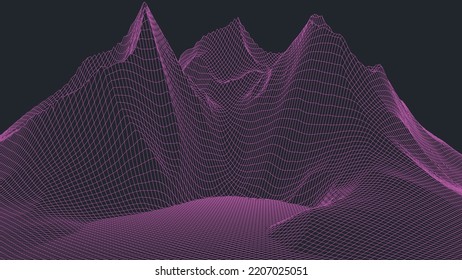 Abstract digital landscape. Wireframe landscape background. Digital landscape for presentations. 3d futuristic vector illustration.