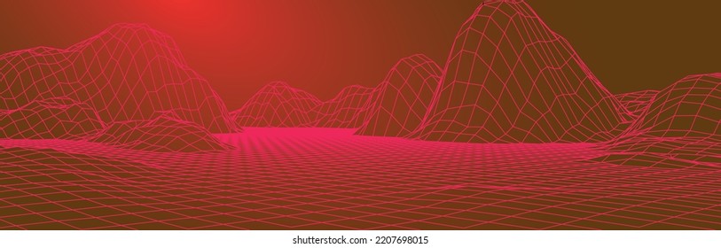 Abstract digital landscape. Wireframe landscape background. 3d futuristic vector illustration.