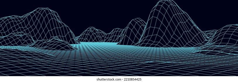 Abstract digital landscape. Wireframe landscape background. 3d futuristic vector illustration.