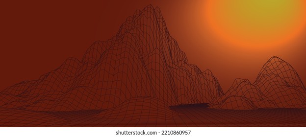Abstract digital landscape. Wireframe landscape background. 3d futuristic vector illustration.