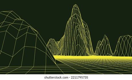 Abstract digital landscape. Wireframe landscape background. 3d futuristic vector illustration.