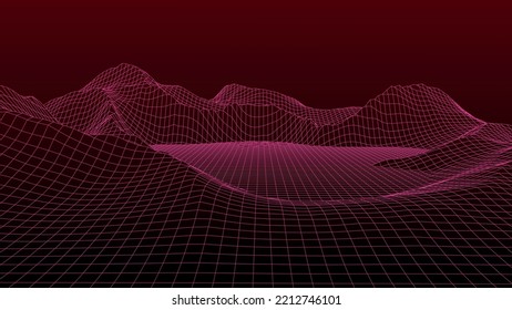 Abstract digital landscape. Wireframe landscape background. 3d futuristic vector illustration.