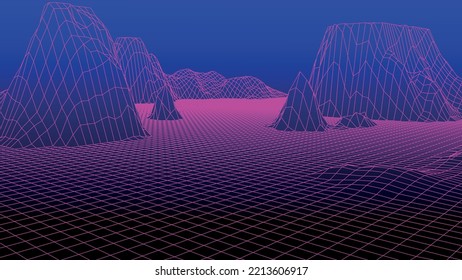 Abstract digital landscape. Wireframe landscape background. 3d futuristic vector illustration.