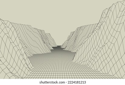 Abstract digital landscape. Wireframe landscape background. 3d futuristic vector illustration.