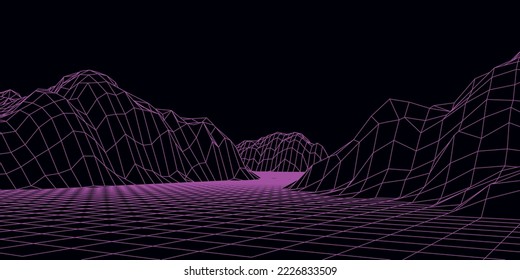 Resumen del paisaje digital. Fondo horizontal de la estructura alambrada. Ilustración vectorial futurista 3d.