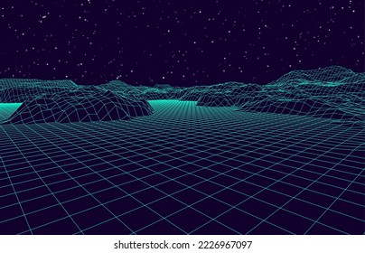 Abstract digital landscape. Wireframe landscape background. 3d futuristic vector illustration.