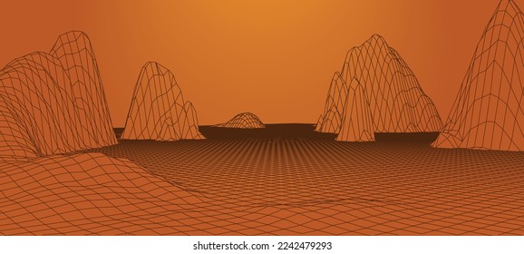 Abstract digital landscape. Wireframe landscape background. 3d futuristic vector illustration.