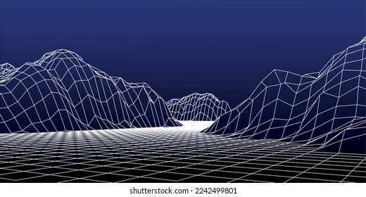 Abstract digital landscape. Wireframe landscape background. 3d futuristic vector illustration.