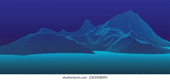 Abstract digital landscape. Wireframe landscape background. Digital landscape for presentations. 3d futuristic vector illustration.