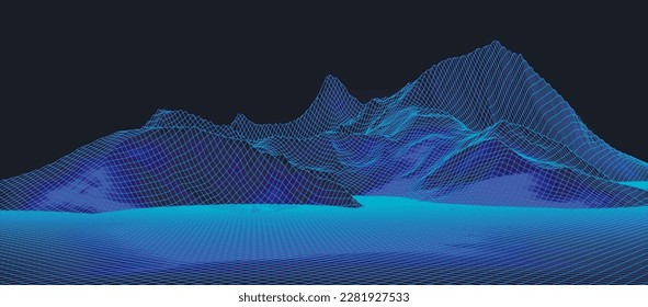Resumen del paisaje digital. Fondo horizontal de la estructura alambrada. Paisaje digital para presentaciones. Ilustración vectorial futurista 3d.