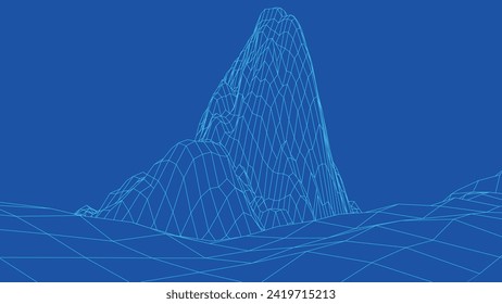 Abstract digital landscape. Wireframe landscape background. 3d futuristic vector illustration.