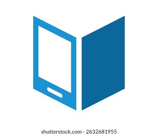 Abstract digital learning icon. Minimalist graphic of a smartphone shaped like an open book. Education, technology, knowledge, and innovation concept.