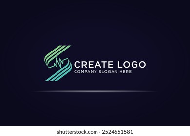 Letra digital abstracta s pulso logo