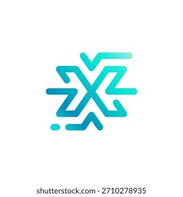 Letra digital abstrata Seta X Codificação matemática AI Blue Tech Symbol Logo Design Vetor