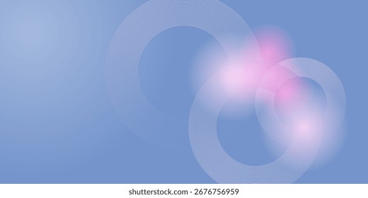 Abstrakter digitaler hellblauer, eleganter Hintergrund mit dünnen, weißen konzentrischen Kreisen und rosafarbener Sonnenfackel. Sanfter, geometrischer Hintergrund für moderne Technologie. Sanfte Vektorabdeckungsgrafik mit 3D-Effekt.