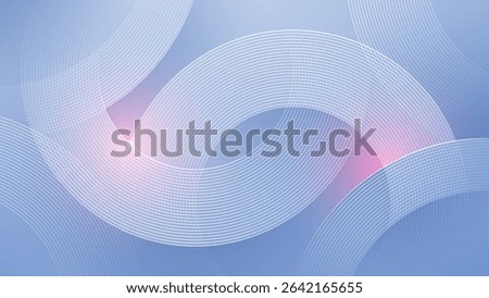 Abstract Digital Light Blue Elegant Background with Thin Line White Concentric Circles and Pink Sun Flare. Soft Geometric Modern Technology Background. Gentle Vector Cover Illustration with 3D Effect.