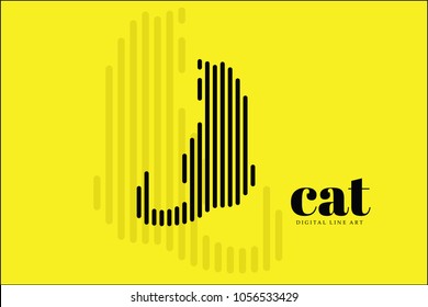 Abstract Digital Line Art, Cat Action, Vector illustration design Banner, background