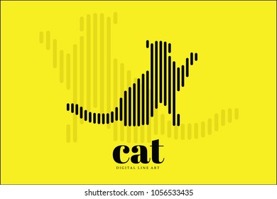 Abstract Digital Line Art, Cat Action, Vector illustration design Banner, background