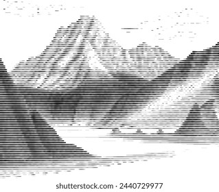 Abstract digital line art of mountains.
