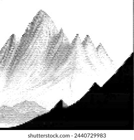 Abstract digital line art of mountains.