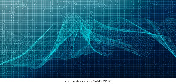 Abstract Digital Line Sound Wave on Blue Background,technology and earthquake wave diagram concept,design for music studio and science,Vector Illustration.