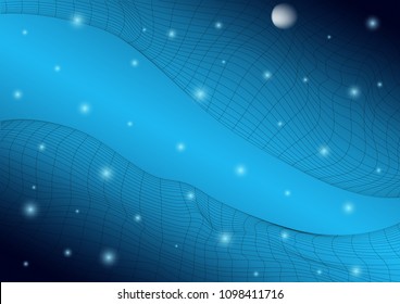 Abstract digital lines wave grid vector. Technology wireframe. Warped 3d Grid, Digital mesh on blue background for your banners
