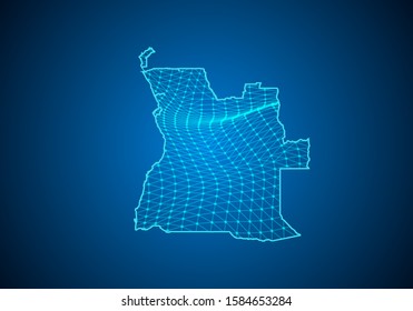 Abstract digital map of angola with particles dots and line. polygonal network business. Wireframe landscape background. Big Data. 3d futuristic. Global network connection.